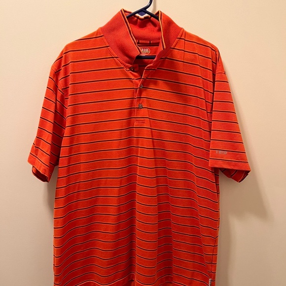 Izod Men's Orange Striped Polo Shirt - Picture 1 of 3